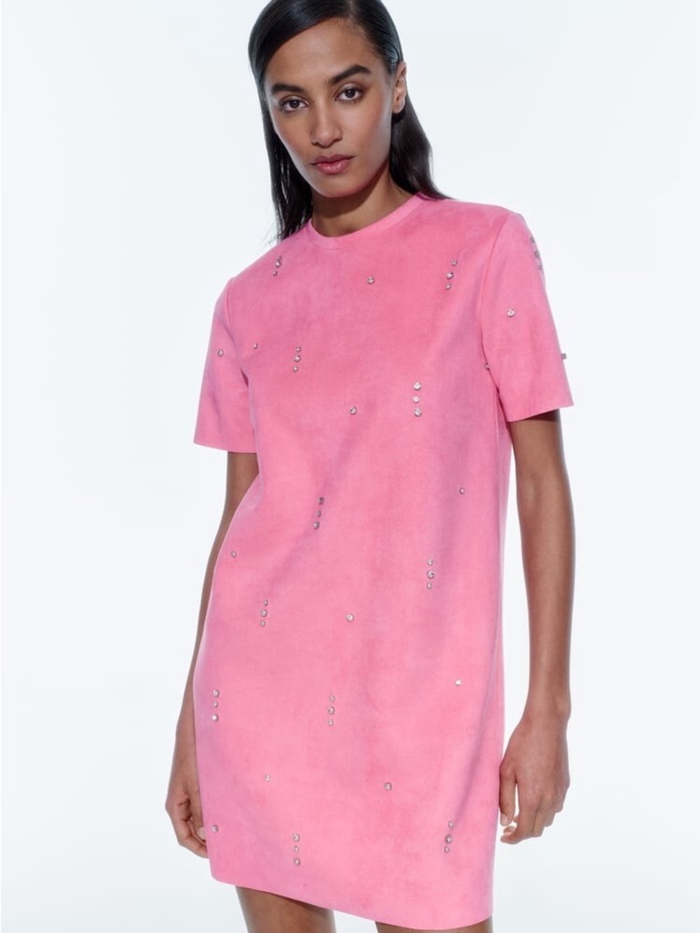 Zara Fuchsia Short Sleeve Embellished Tee Dress